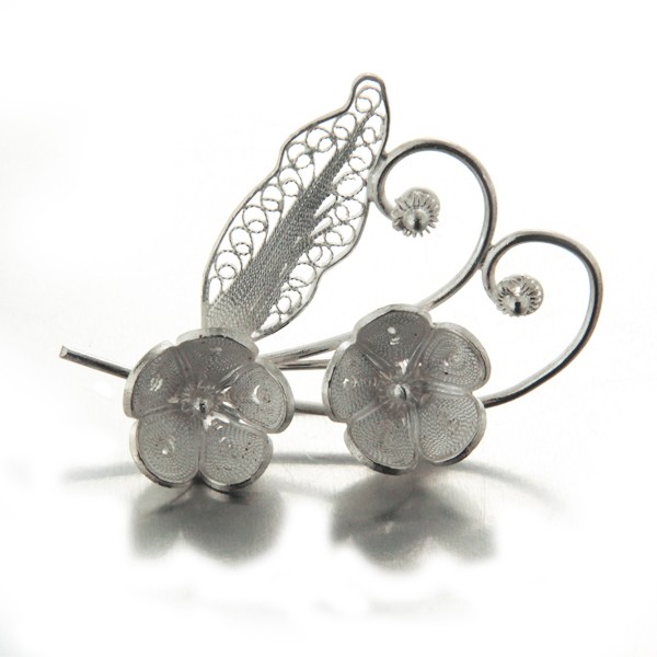 Broche Fleur En Argent Filigrane - Vintage (Poinçon Étranger)